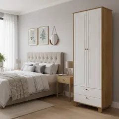 KIDSCOOL - Armario Zupi 2 Puerta(s) 2 Cajón(es) 2 Repisa(s) 77x218x46 cm Blanco/Caramelo