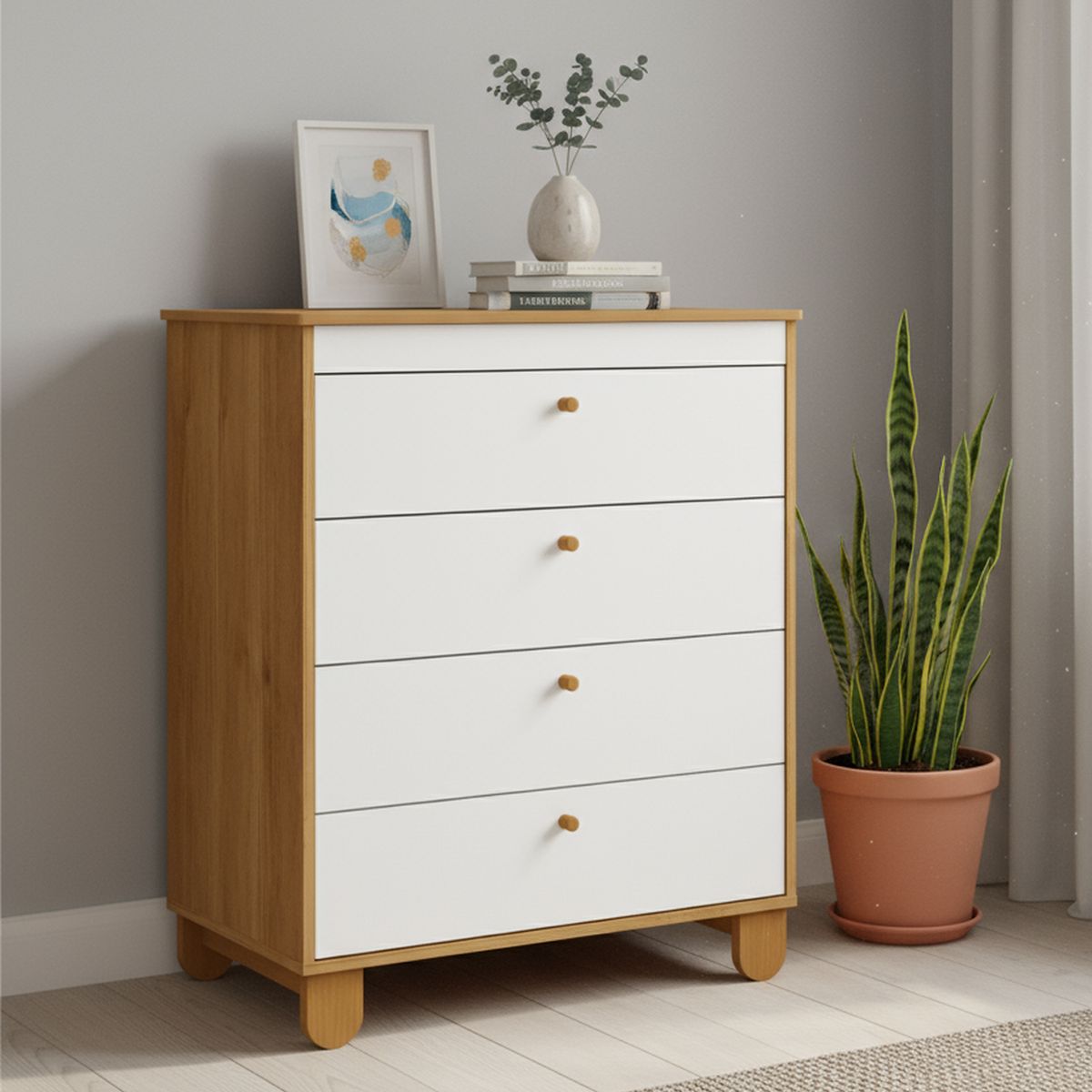 KIDSCOOL - Cómoda 4 Cajón(es) Zupi 77x93x46 cm Blanco/Caramelo