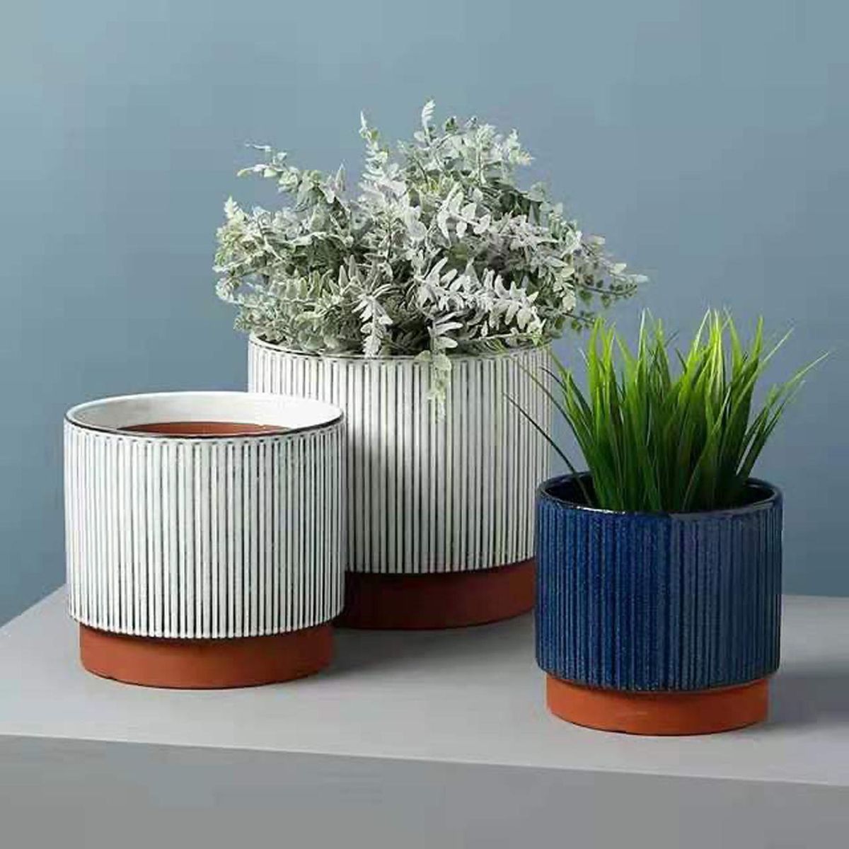 DECOGREEN - Set de 2 Maceteros Terracota Indigo S 14X12 cm y L 20X18 cm