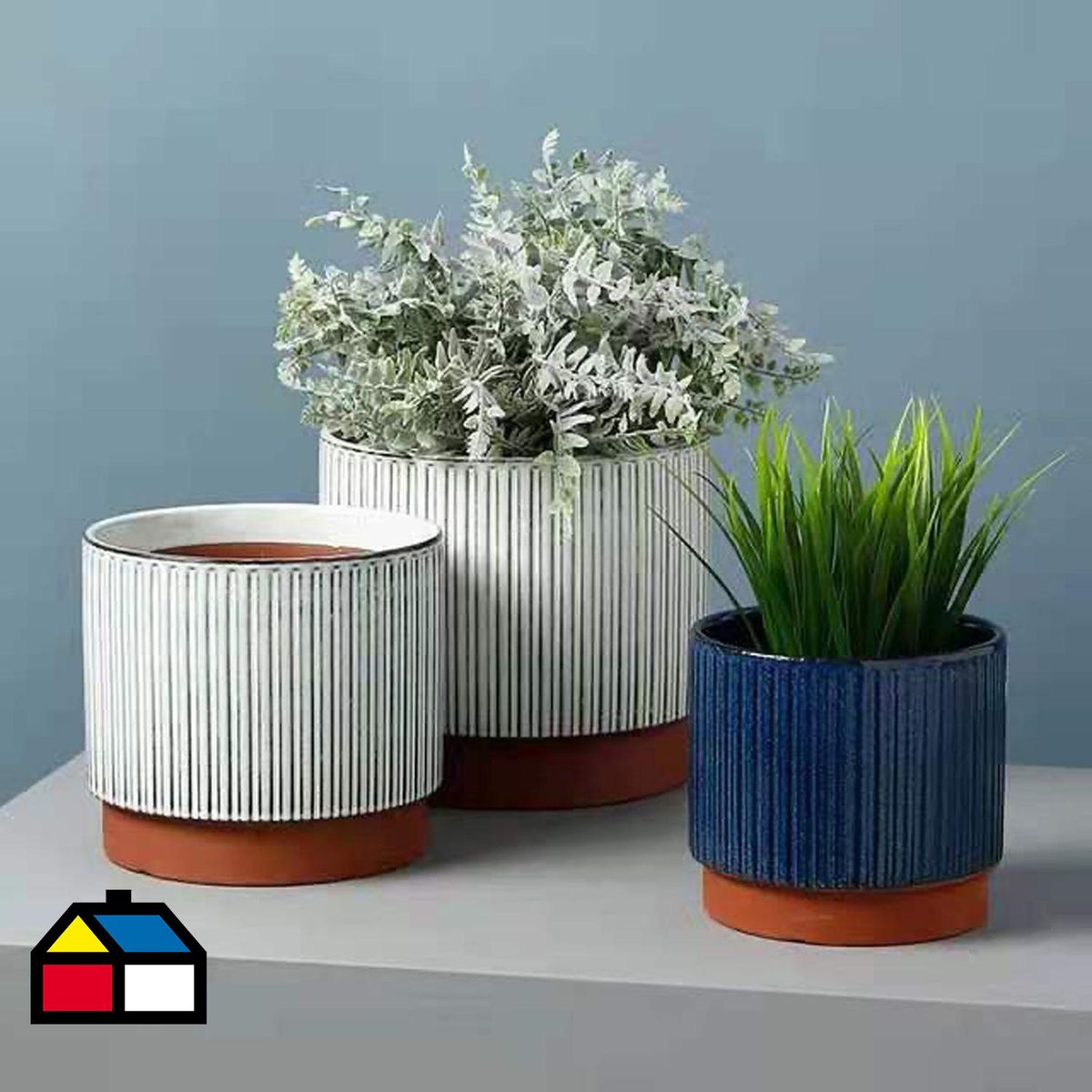 DECOGREEN - Set de 3 Maceteros Terracota Indigo S 14X12, M 17X15 y L 20X18 cm