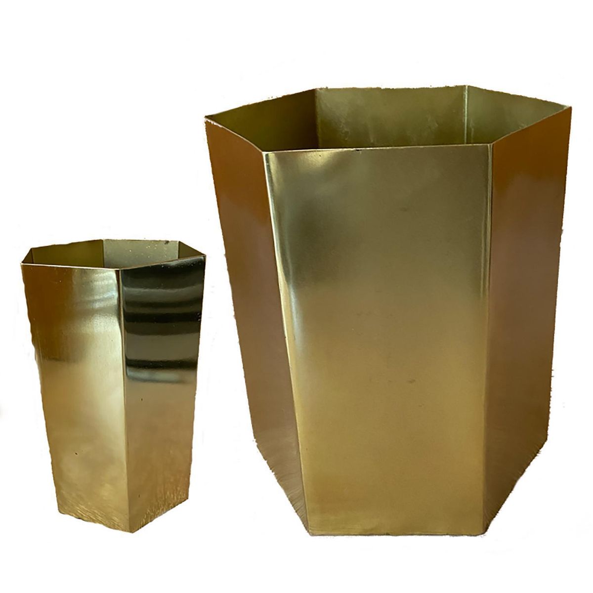 DECOGREEN - Set 2 Maceteros Octogonal Dorado S 10x15 cm y L 15x18 cm