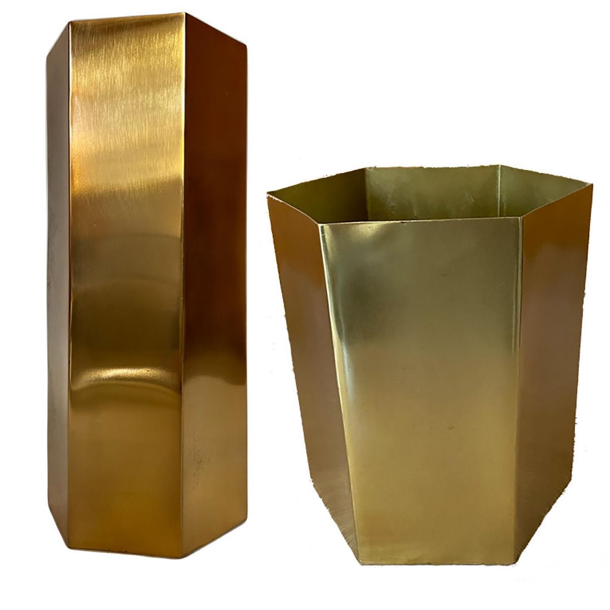 DECOGREEN - Set 2 Maceteros Octogonal Dorado M 13x30 cm y L 15x19 cm