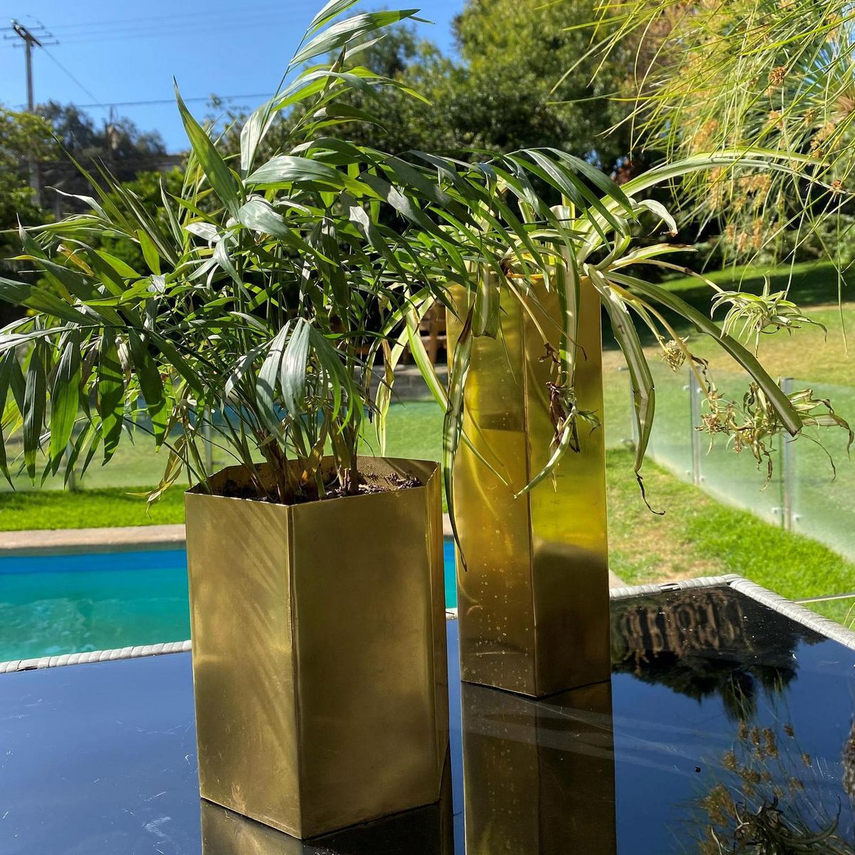 DECOGREEN - Set 2 Maceteros Octogonal Dorado M 13x30 cm y L 15x19 cm