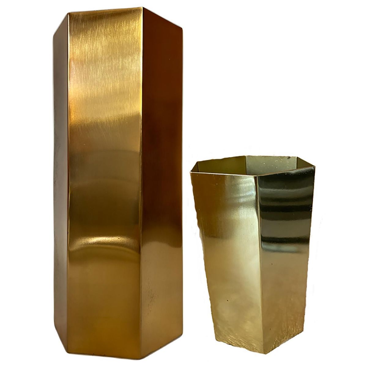 DECOGREEN - Set 2 Maceteros Octogonal Dorado S 10x15 cm y M 13x30 cm