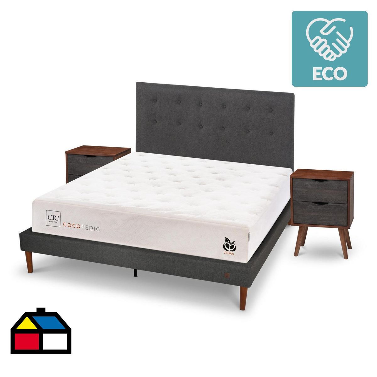CIC - Cama europea Cocopedic 2 plazas + Muebles