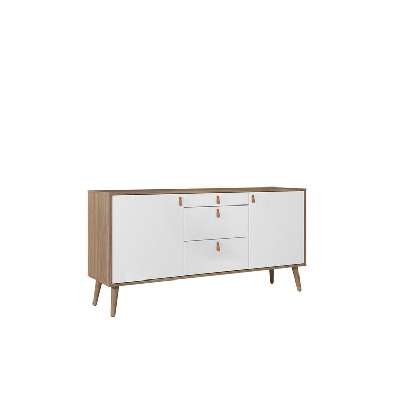 AR DESIGN - Buffet 2 puertas 3 cajones blanco/roble claro 150x75x40 cm