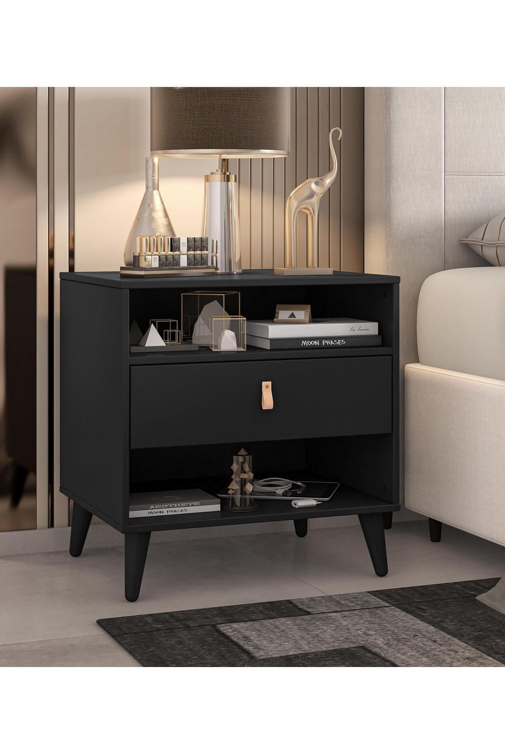 AR DESIGN - Velador 1 Cajón(es) 0 60x63x40 cm Negro