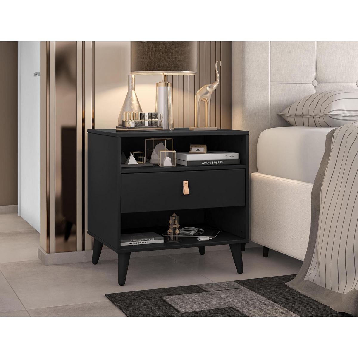 Velador 1 Cajón(es) 0 60x63x40 cm Negro, marca AR DESIGN - Foto 2