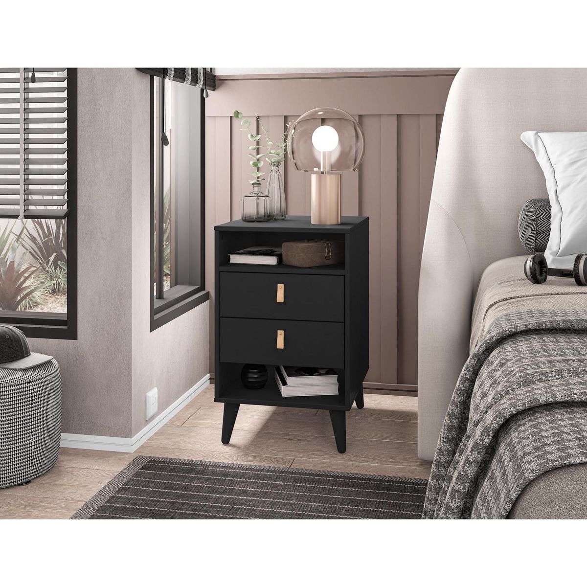 AR DESIGN - Velador 2 Cajón(es) 0 43x70x40 cm Negro