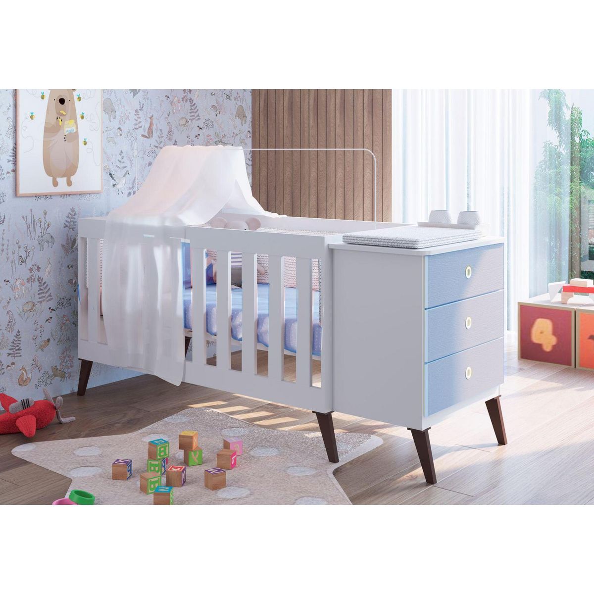 KIDSCOOL - Cuna cajonera encanto celeste