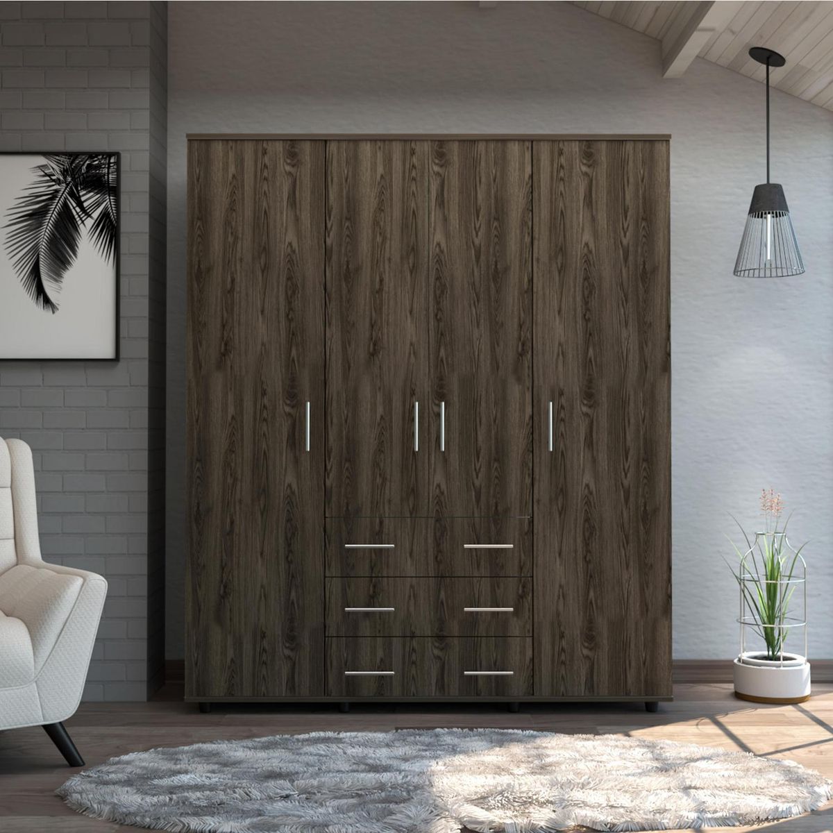 TUHOME - Clóset Fontan 4 Puerta(s) 3 Cajón(es) 3 Repisa(s) 150x179x49.3 cm Coñac/Blanco