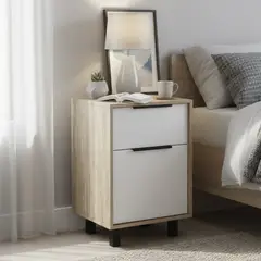 TUHOME - Velador 1 Puerta 1 Cajón(es) Kaia 70x41x36.3 cm Miel/Blanco