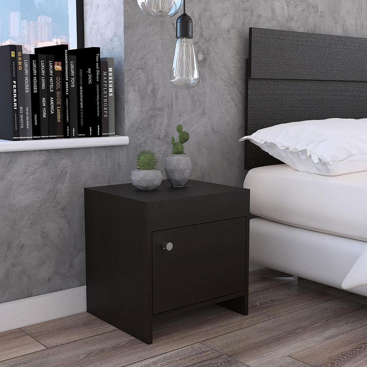 TUHOME - Velador 1 Puerta 1 Cajón(es) Colore 41.6x40x35.2 cm Wengue