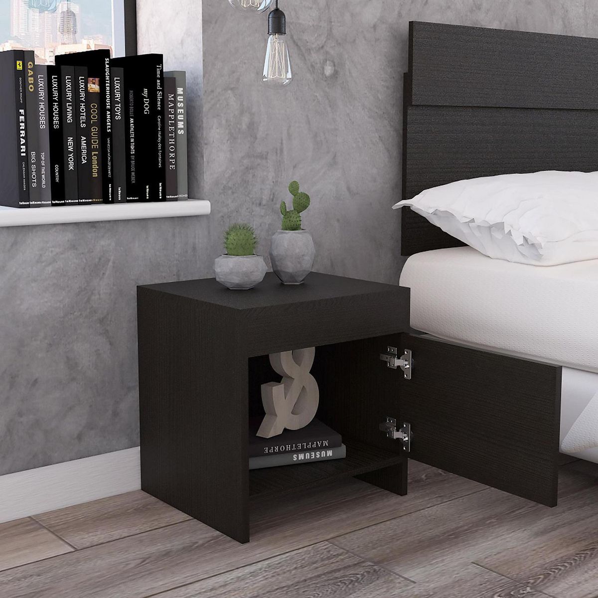 TUHOME - Velador 1 Puerta 1 Cajón(es) Colore 41.6x40x35.2 cm Wengue