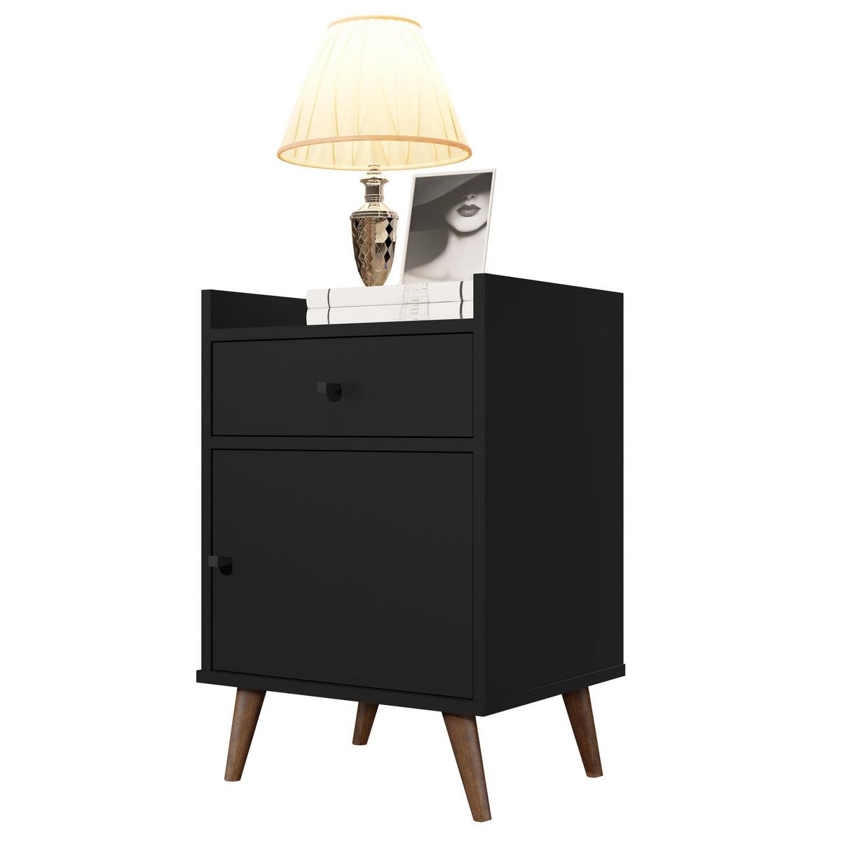 BE DESIGN - Velador 1 Puerta 1 Cajón 40x62x36 cm Negro