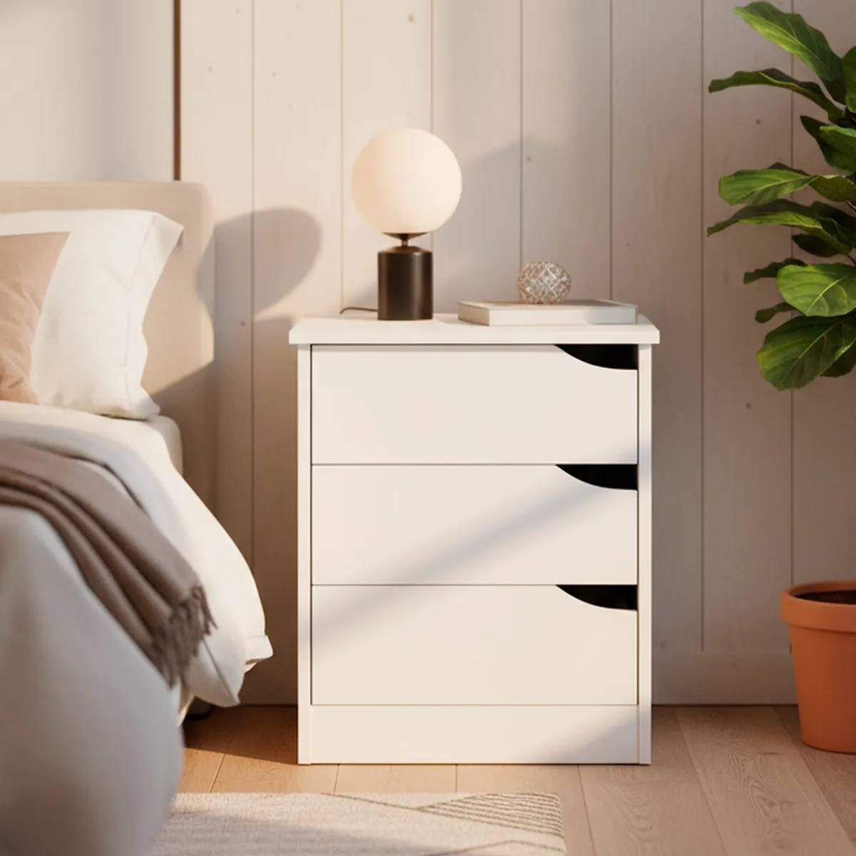 BE DESIGN - Velador 3 Cajón(es) Compaq 48.4x55x36 cm Blanco