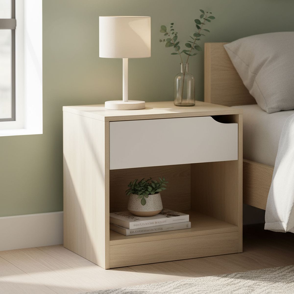 BE DESIGN - Velador 1 Cajón(es) Compaq 48.5x47x36 cm Blanco