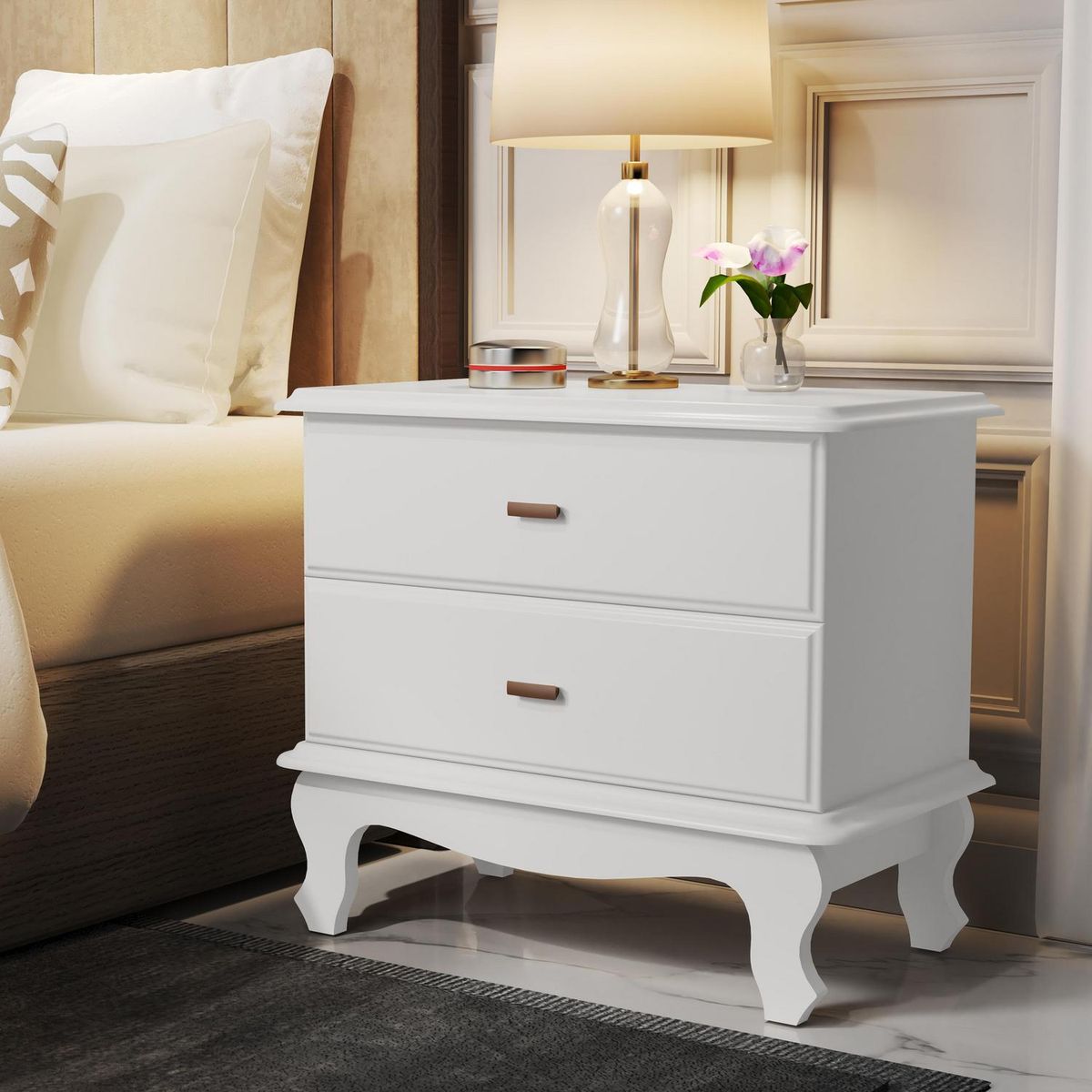 BE DESIGN - Velador 2 Cajón(es) Retro Be 76x66x41 cm Blanco