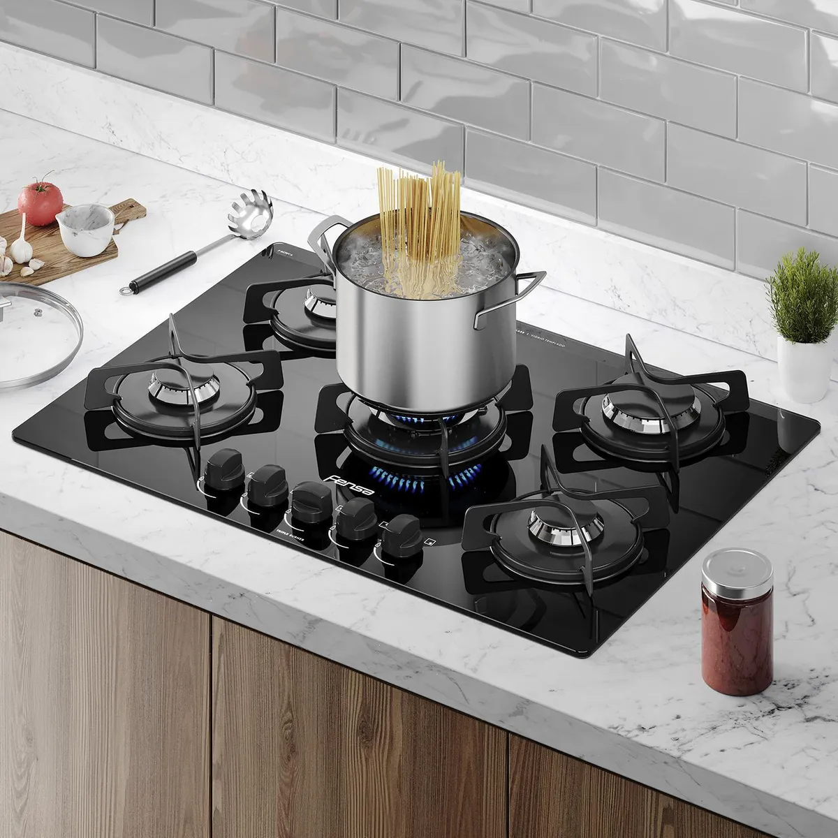 FENSA - Encimera Gas Licuado 5 Platos Negro F GC75V A