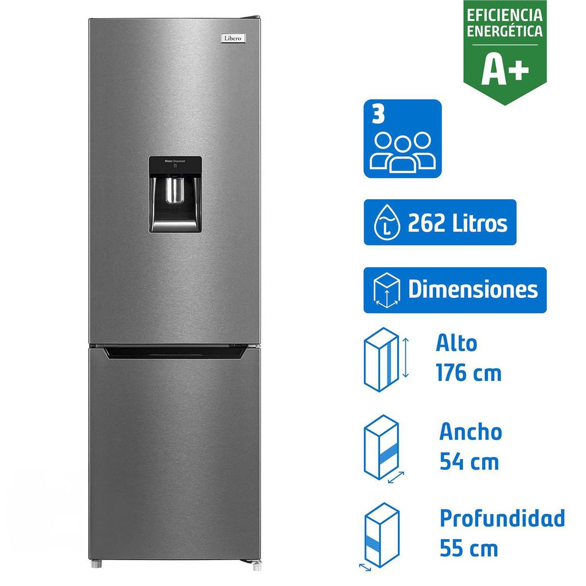 LIBERO - Refrigerador Bottom Freezer Frío Directo 262 Litros Gris LRB-270SDIW