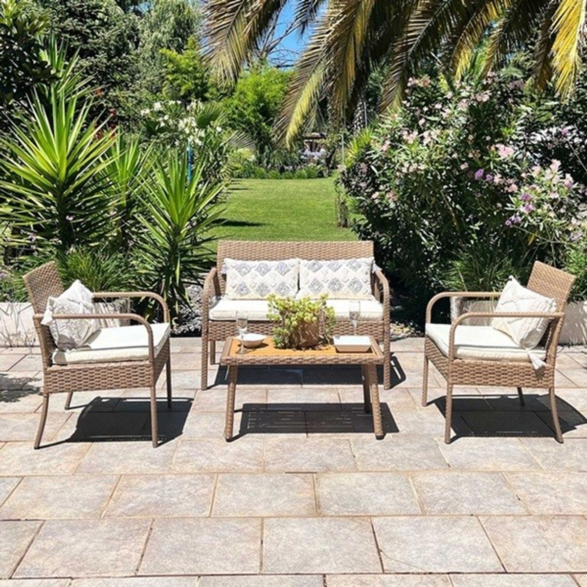 EL BARCO - Juego de Living de Terraza Florencia 4 Personas Café Oscuro