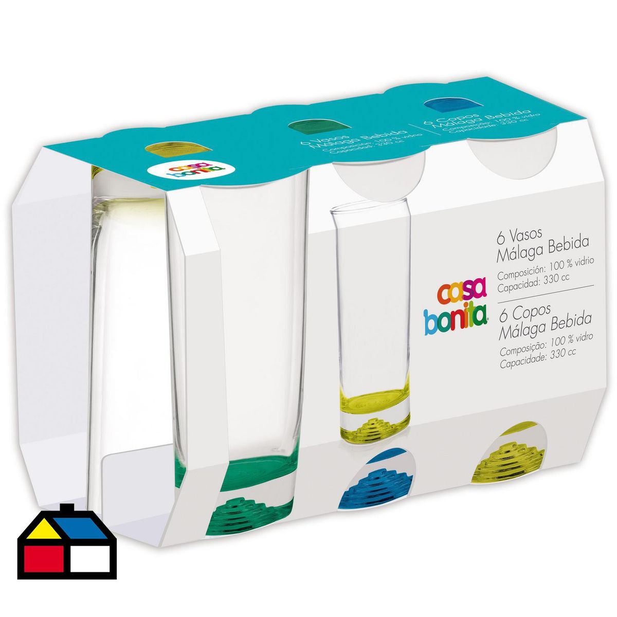 CASA BONITA - Set 6 Vasos Alto de Vidrio 330 ml Transparente