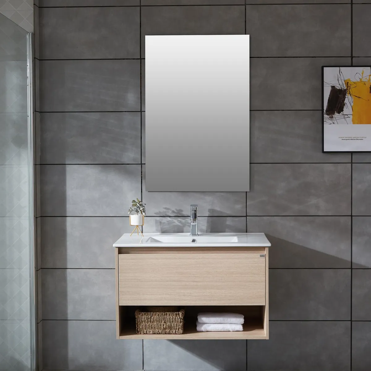 KLIPEN - Mueble con lavamanos c/rebalse 1cajón 1repisa 90 cm color soft