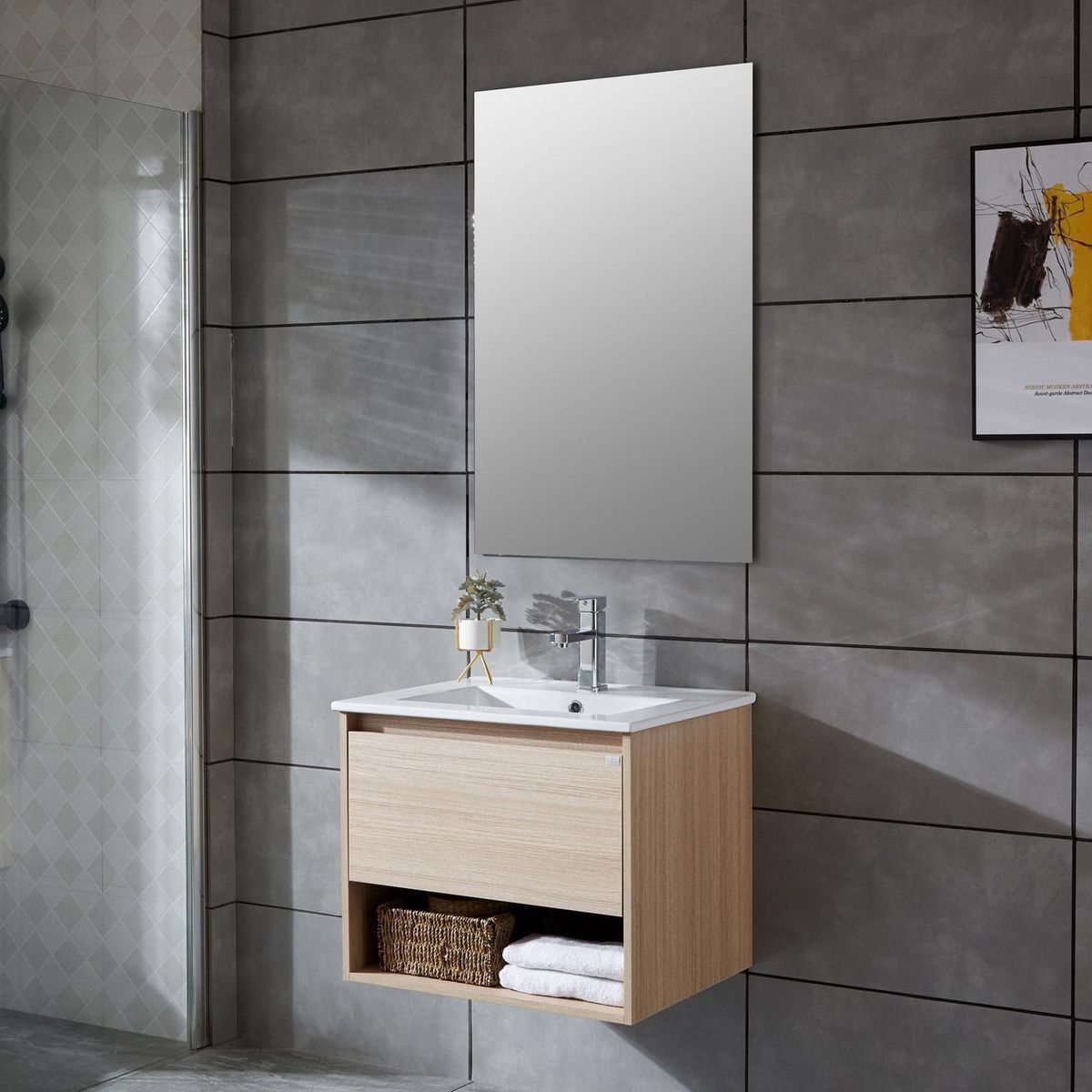 KLIPEN - Mueble con lavamanos c/rebalse 1cajón 1repisa 60 cm color soft