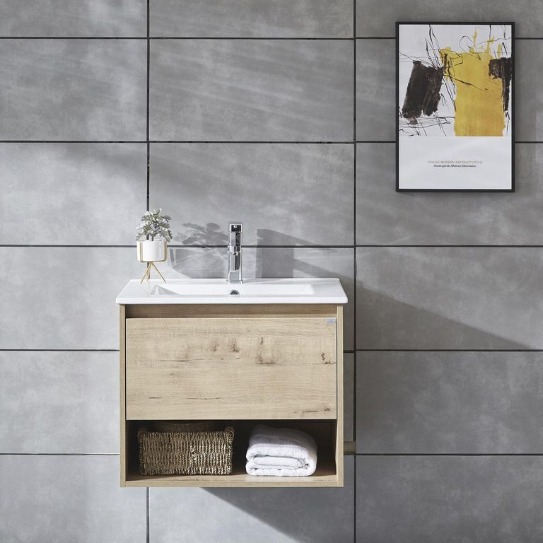 Mueble con lavamanos c/rebalse 1cajón 1repisa 60 cm color caramel