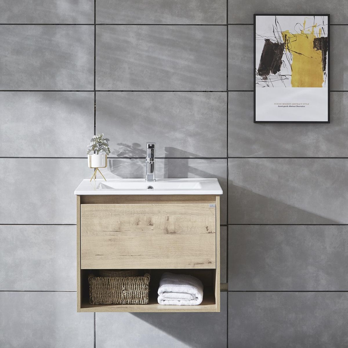 KLIPEN - Mueble con lavamanos c/rebalse 1cajón 1repisa 50 cm color caramel