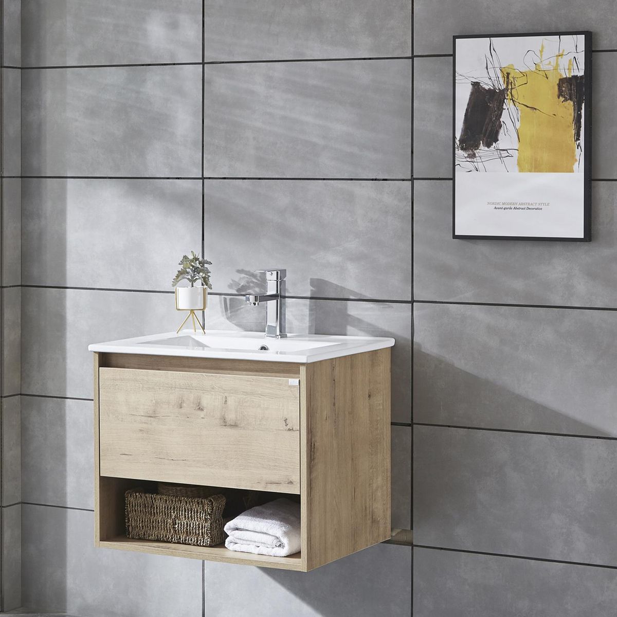 KLIPEN - Mueble con lavamanos c/rebalse 1cajón 1repisa 50 cm color caramel