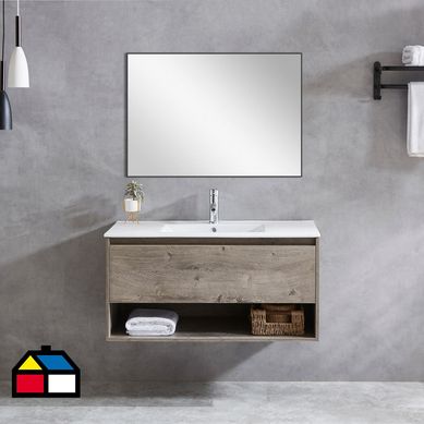 Mueble con lavamanos  c/rebalse 1cajn 1repisa 100 cm  color grey oak