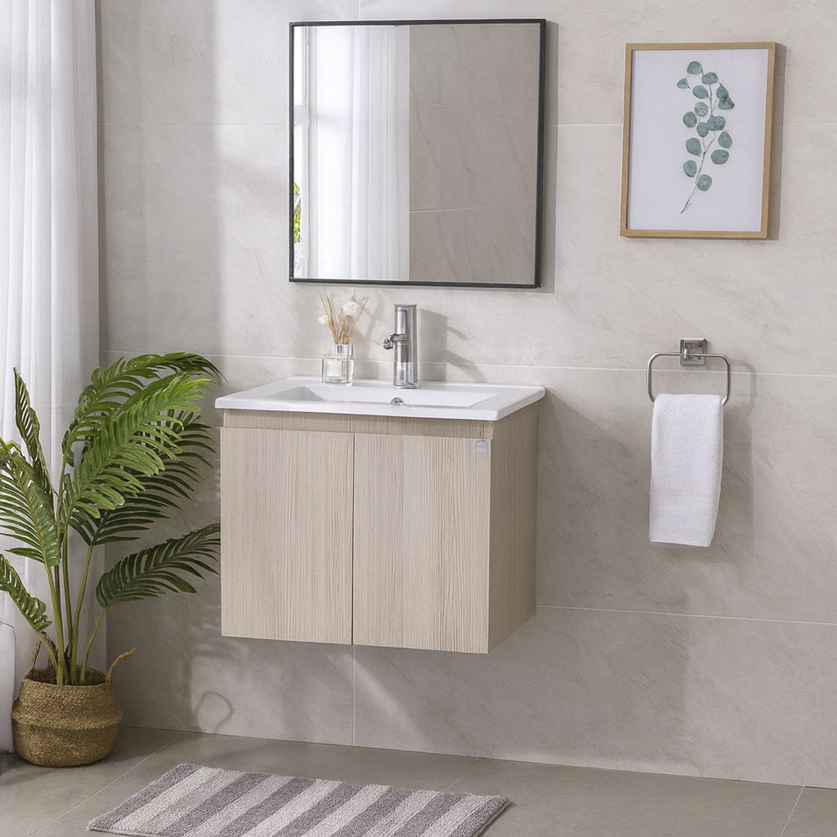 KLIPEN - Mueble con lavamanos de loza vitrificada c/rebalse 2p 50 cm color soft