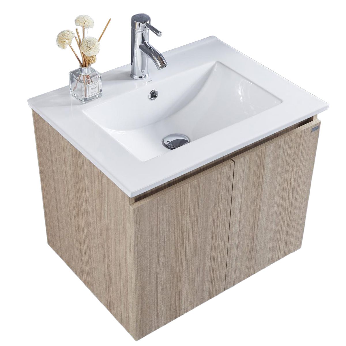 KLIPEN - Mueble con lavamanos de loza vitrificada c/rebalse 2p 60 cm color soft