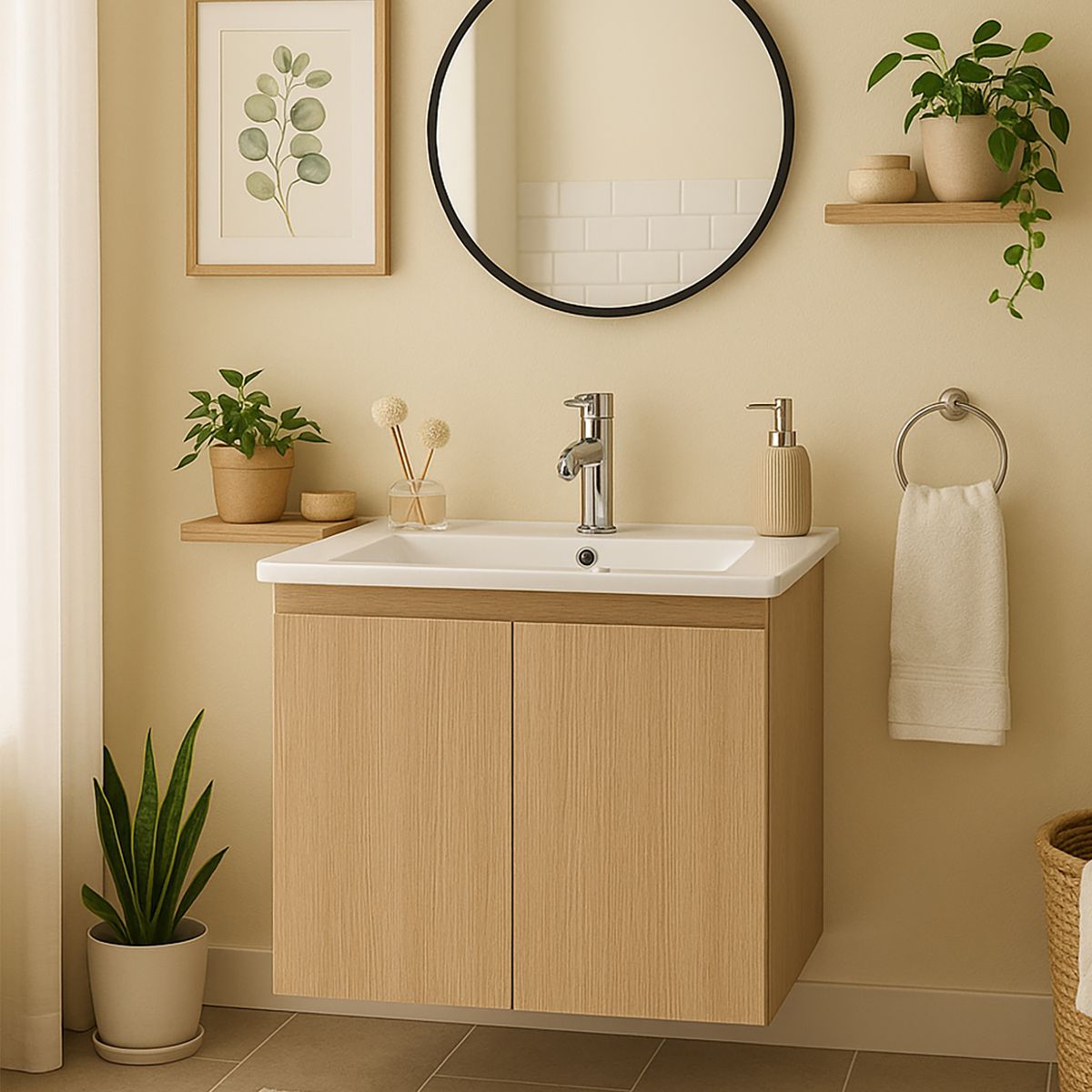 KLIPEN - Mueble con lavamanos de loza vitrificada c/rebalse 2p 60 cm color soft