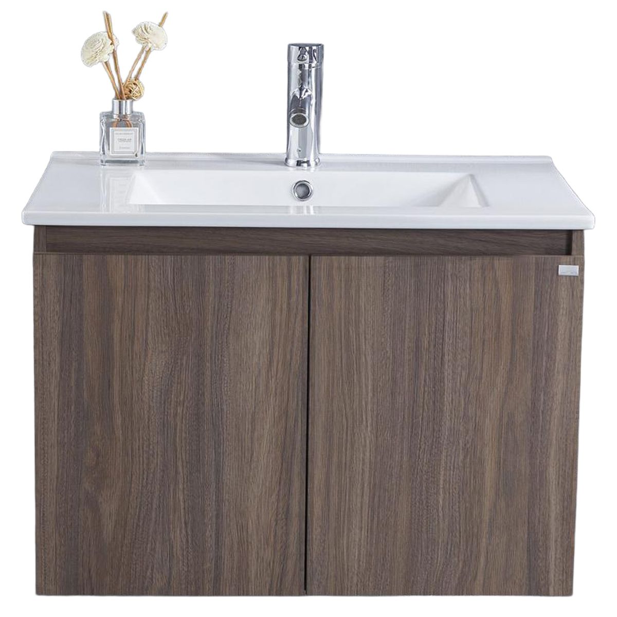 KLIPEN - Mueble con lavamanos de loza vitrificada c/rebalse 2p 70cm color choco