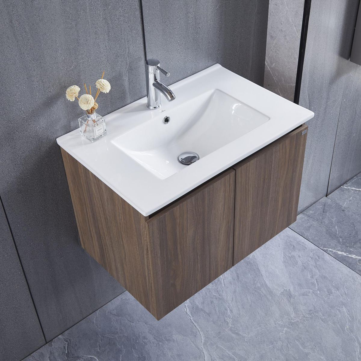 KLIPEN - Mueble con lavamanos de loza vitrificada c/rebalse 2p 70cm color choco