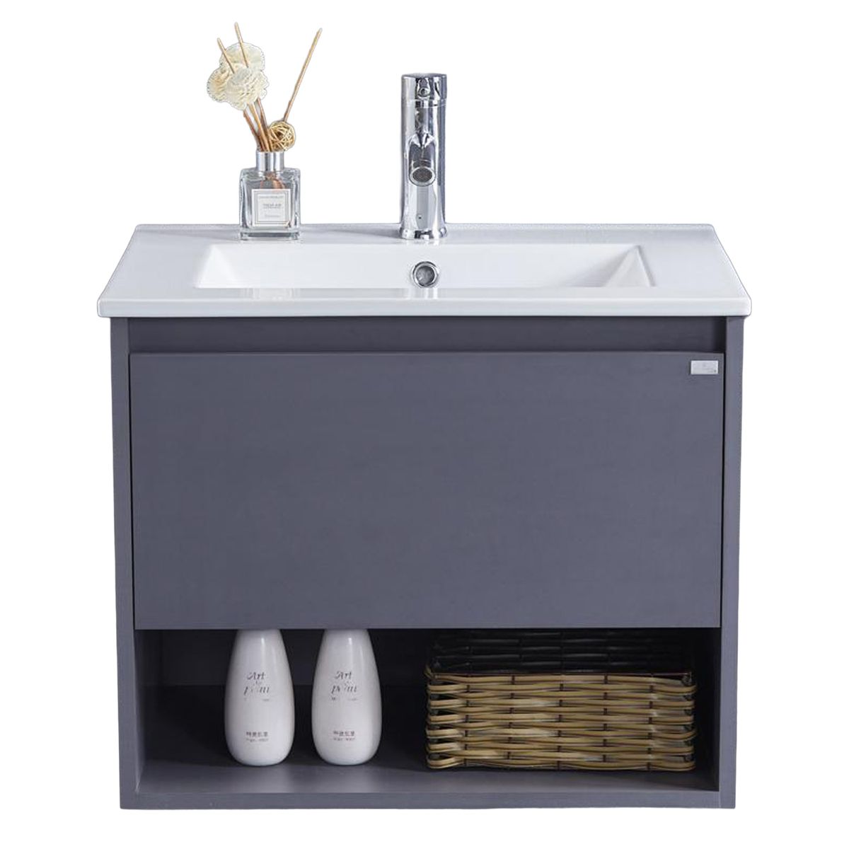 KLIPEN - Mueble con lavamanos c/rebalse 1c 1r 60 cm color silver gray