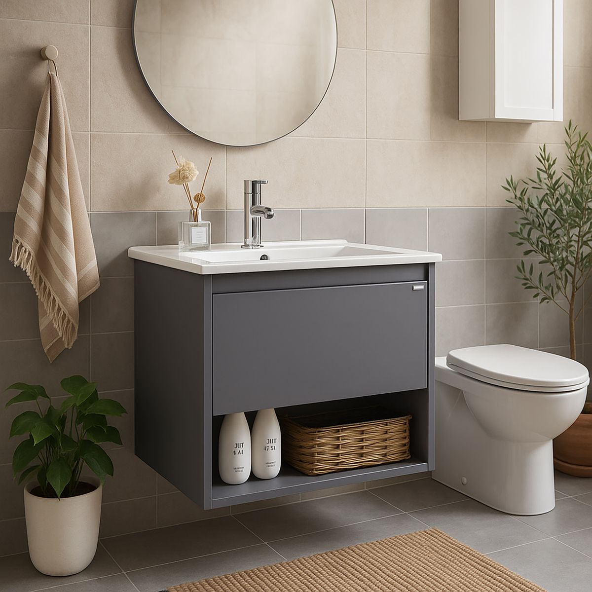 KLIPEN - Mueble con lavamanos c/rebalse 1c 1r 60 cm color silver gray