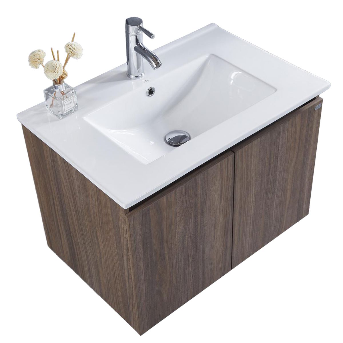 KLIPEN - Mueble con lavamanos de loza vitrificada c/rebalse 2p 60cm color choco