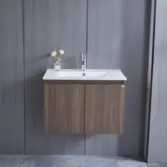 KLIPEN - Mueble con lavamanos de loza vitrificada c/rebalse 2p 60cm color choco