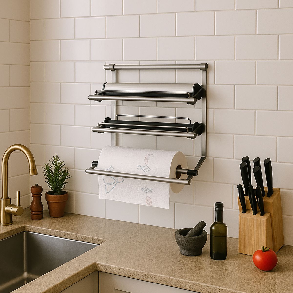 KUTZ - Soporte rollos 3 niveles acero satin b-line kutz