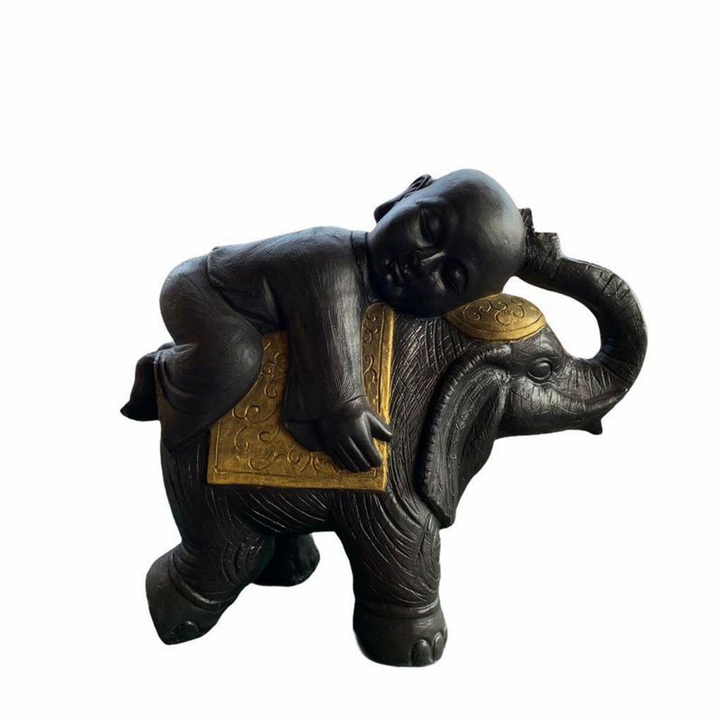SAT NAM INSPIRES - Buda sobre elefante black line 48 cm