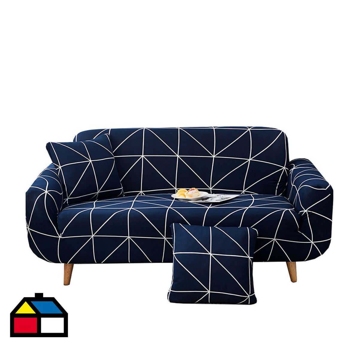 IMPORTADORA USA - Funda Sillón Diseño Geo 2 cuerpos  150x150x2 cm Poliéster Azul