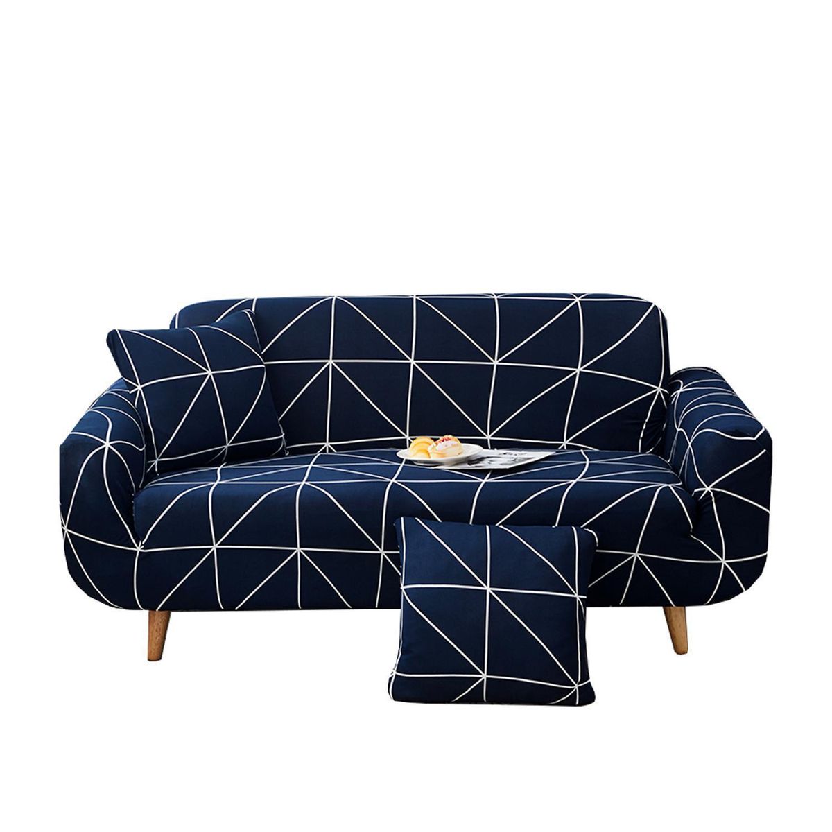 IMPORTADORA USA - Funda Sillón Diseño Geo 2 cuerpos 150x150x2 cm Poliéster Azul