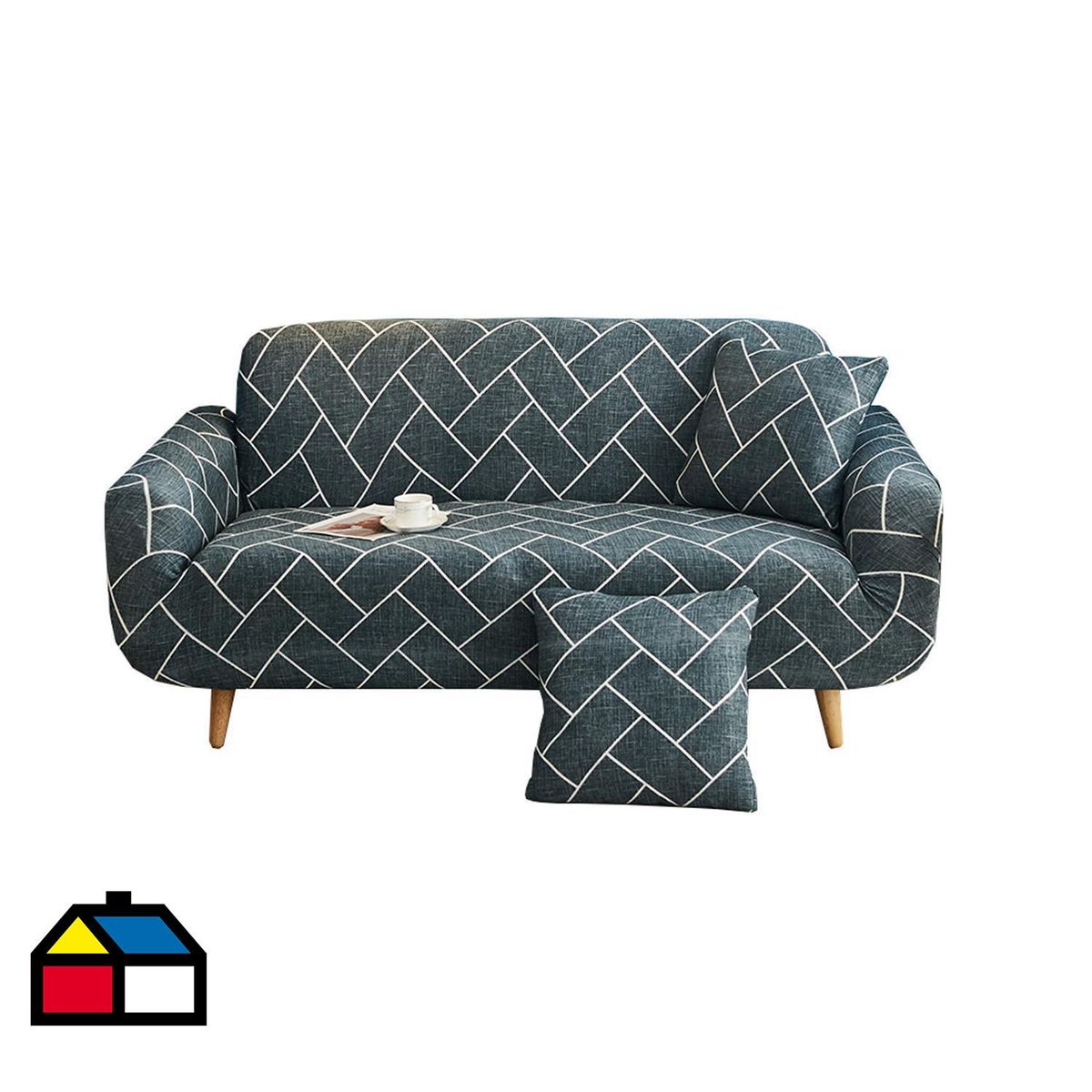 IMPORTADORA USA - Funda Sillón Diseño Geo 2 cuerpos 150x150x2 cm Poliéster Grafito