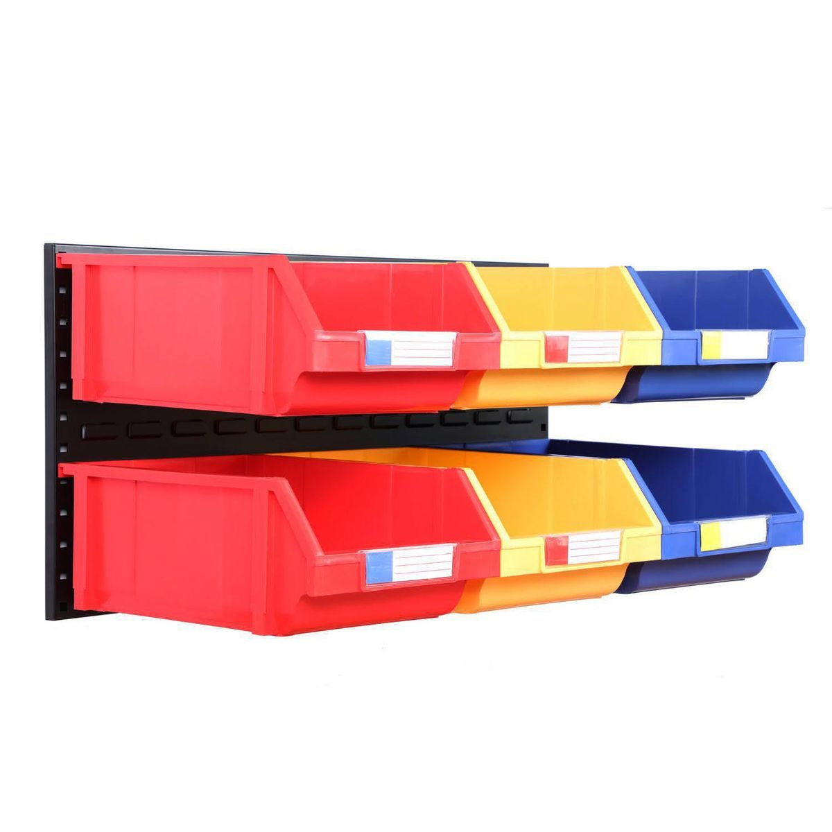AUTORODEC - Pack 6 Cajas Organizadoras 45x90x91 cm 1000 Azul Rojo Amarillo y Soporte Negro
