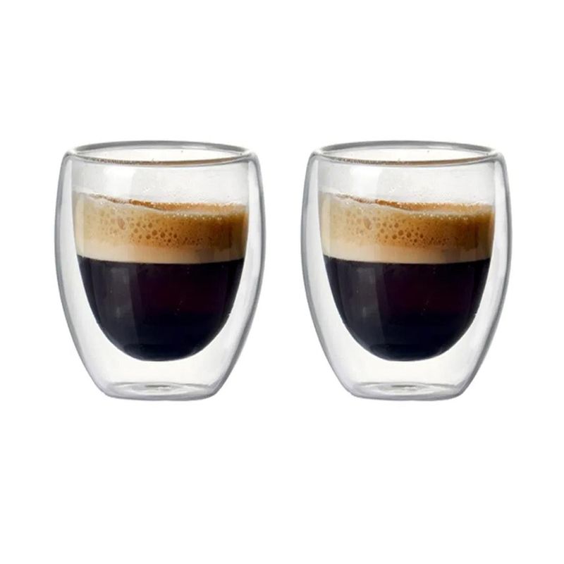 IMPORTADORA USA - Set 2 Mug 300 ml Vidrio Doble Pared Café