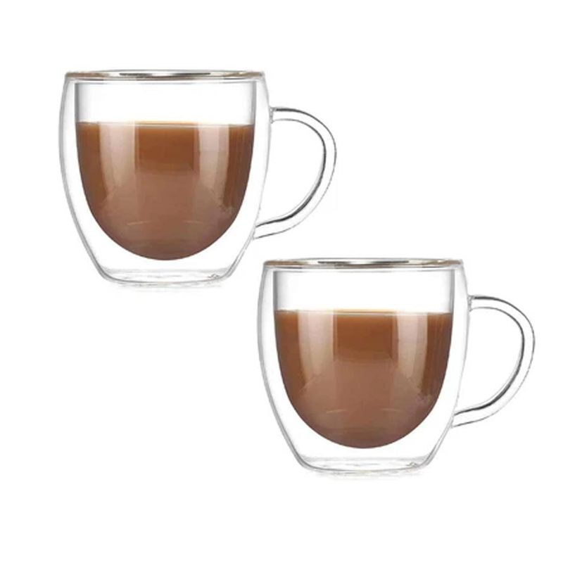 IMPORTADORA USA - Set 2 Tazas Mug 250 ml Vidrio Doble Pared Negro