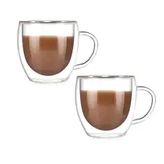 IMPORTADORA USA - Set 2 Tazas Mug 250 ml Vidrio Doble Pared